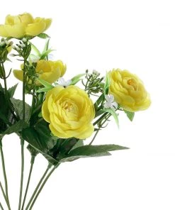 HIER_1130 Artificial Flowers 4 Bushes | 12" Yellow Artificial Peony Flower Bouquet, Silk Flower Arrangements 27 HIER_1130 Artificial Flowers 4 Bushes | 12