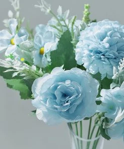 HIER_1130 2 Pack | Blue Artificial Peony Flower Spray, Silk Flower Bouquet For Vases - Assorted 12" Tall