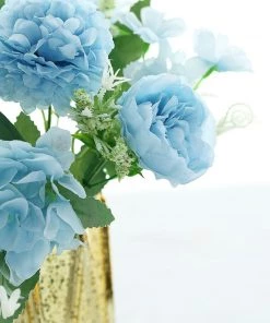 HIER_1130 2 Pack | Blue Artificial Peony Flower Spray, Silk Flower Bouquet For Vases - Assorted 12