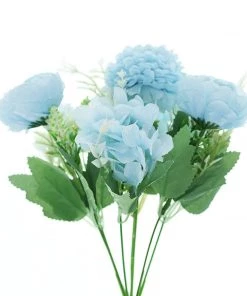 HIER_1130 2 Pack | Blue Artificial Peony Flower Spray, Silk Flower Bouquet For Vases - Assorted 12
