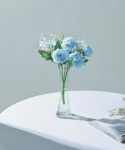 HIER_1130 2 Pack | Blue Artificial Peony Flower Spray, Silk Flower Bouquet For Vases - Assorted 12