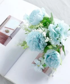 HIER_1130 2 Pack | Blue Artificial Peony Flower Spray, Silk Flower Bouquet For Vases - Assorted 12