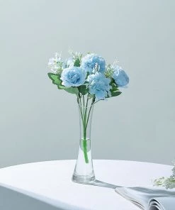 HIER_1130 2 Pack | Blue Artificial Peony Flower Spray, Silk Flower Bouquet For Vases - Assorted 12