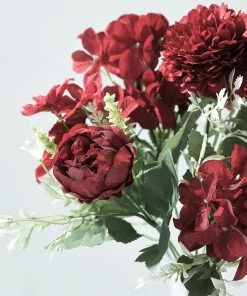 HIER_1130 2 Pack | Burgundy Artificial Peony Flower Spray, Silk Flower Bouquet For Vases - Assorted 12" Tall Artificial Flowers
