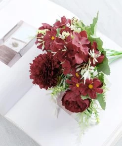 HIER_1130 2 Pack | Burgundy Artificial Peony Flower Spray, Silk Flower Bouquet For Vases - Assorted 12" Tall Artificial Flowers 25 HIER_1130 2 Pack | Burgundy Artificial Peony Flower Spray, Silk Flower Bouquet For Vases - Assorted 12