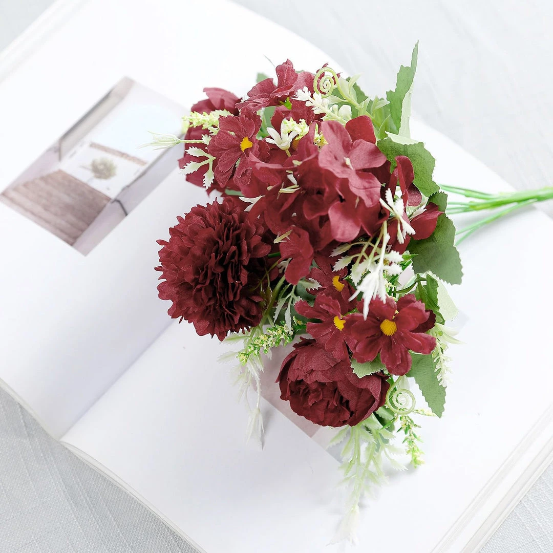 HIER_1130 2 Pack | Burgundy Artificial Peony Flower Spray, Silk Flower Bouquet For Vases - Assorted 12" Tall Artificial Flowers 14 HIER_1130 2 Pack | Burgundy Artificial Peony Flower Spray, Silk Flower Bouquet For Vases - Assorted 12" Tall Artificial Flowers