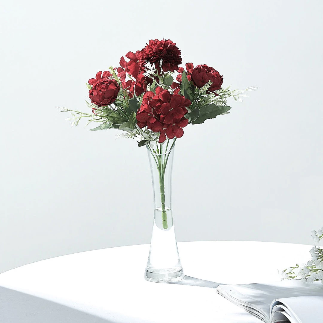 HIER_1130 2 Pack | Burgundy Artificial Peony Flower Spray, Silk Flower Bouquet For Vases - Assorted 12" Tall Artificial Flowers 9 HIER_1130 2 Pack | Burgundy Artificial Peony Flower Spray, Silk Flower Bouquet For Vases - Assorted 12" Tall Artificial Flowers
