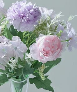 HIER_1130 2 Pack | Lavender Artificial Peony Flower Spray, Silk Flower Bouquet For Vases - Assorted 12" Tall
