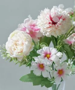 HIER_1130 Artificial Flowers 2 Pack | Pink Artificial Peony Flower Spray, Silk Flower Bouquet For Vases - Assorted 12" Tall