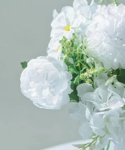 HIER_1130 Artificial Flowers 2 Pack | White Artificial Peony Flower Spray, Silk Flower Bouquet For Vases - Assorted 12