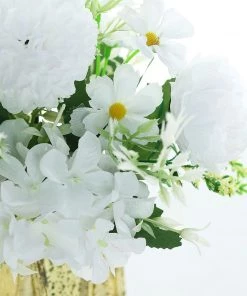 HIER_1130 Artificial Flowers 2 Pack | White Artificial Peony Flower Spray, Silk Flower Bouquet For Vases - Assorted 12" Tall