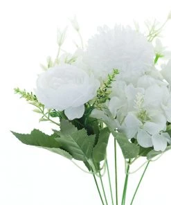 HIER_1130 Artificial Flowers 2 Pack | White Artificial Peony Flower Spray, Silk Flower Bouquet For Vases - Assorted 12