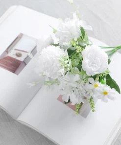 HIER_1130 Artificial Flowers 2 Pack | White Artificial Peony Flower Spray, Silk Flower Bouquet For Vases - Assorted 12