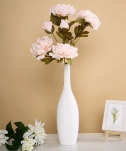 HIER_1130 2 Bushes | 29" Blush Artificial Long Stem Peony Flower Spray, Silk Peonies Bouquet - Rose Gold Artificial Flowers