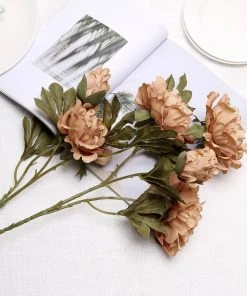 HIER_1130 2 Bushes | 29" Dusty Rose Artificial Long Stem Peony Flower Spray, Silk Peonies Bouquet Artificial Flowers 23 HIER_1130 2 Bushes | 29