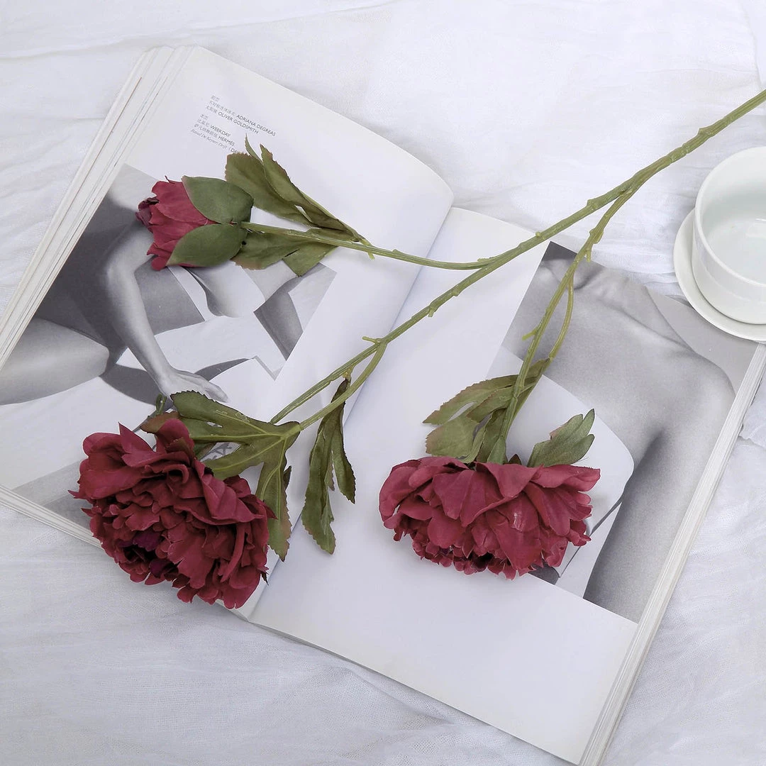 HIER_1130 2 Bushes | 29" Burgundy Artificial Long Stem Peony Flower Spray, Silk Peonies Bouquet Artificial Flowers 10 HIER_1130 2 Bushes | 29" Burgundy Artificial Long Stem Peony Flower Spray, Silk Peonies Bouquet Artificial Flowers