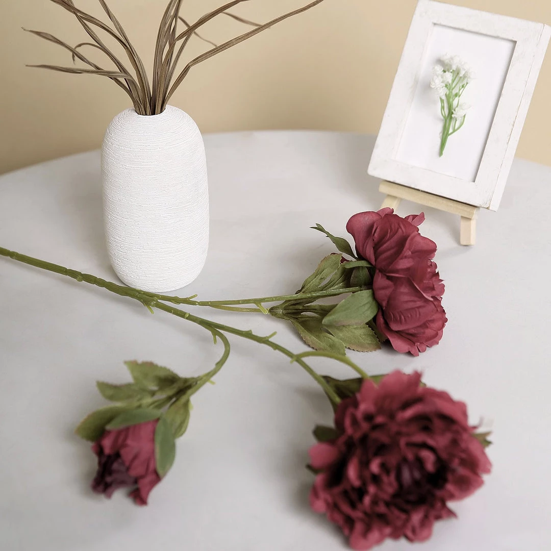 HIER_1130 2 Bushes | 29" Burgundy Artificial Long Stem Peony Flower Spray, Silk Peonies Bouquet Artificial Flowers 11 HIER_1130 2 Bushes | 29" Burgundy Artificial Long Stem Peony Flower Spray, Silk Peonies Bouquet Artificial Flowers