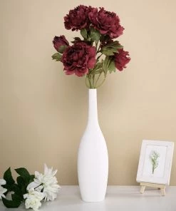 HIER_1130 2 Bushes | 29" Burgundy Artificial Long Stem Peony Flower Spray, Silk Peonies Bouquet Artificial Flowers