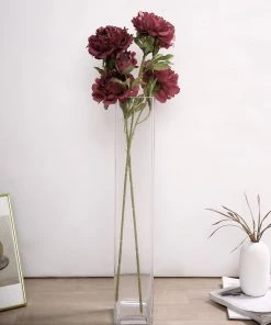 HIER_1130 2 Bushes | 29" Burgundy Artificial Long Stem Peony Flower Spray, Silk Peonies Bouquet Artificial Flowers 20 HIER_1130 2 Bushes | 29