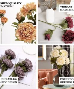HIER_1130 2 Bushes | 29" Burgundy Artificial Long Stem Peony Flower Spray, Silk Peonies Bouquet Artificial Flowers 17 HIER_1130 2 Bushes | 29