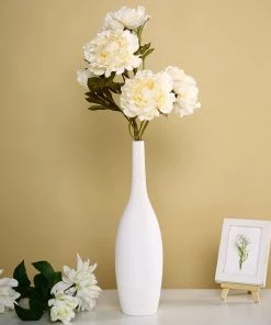 HIER_1130 2 Bushes | 29" Ivory Artificial Long Stem Peony Flower Spray, Silk Peonies Bouquet