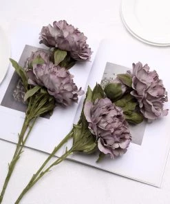 HIER_1130 2 Bushes | 29" Mauve Artificial Long Stem Peony Flower Spray, Silk Peonies Bouquet Artificial Flowers