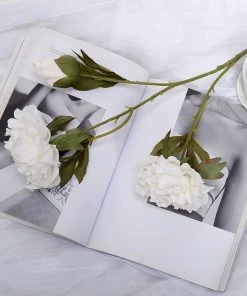 HIER_1130 2 Bushes | 29" White Artificial Long Stem Peony Flower Spray, Silk Peonies Bouquet 21 HIER_1130 2 Bushes | 29