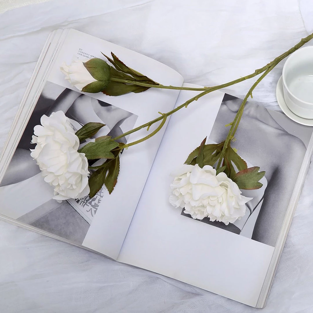 HIER_1130 2 Bushes | 29" White Artificial Long Stem Peony Flower Spray, Silk Peonies Bouquet 10 HIER_1130 2 Bushes | 29" White Artificial Long Stem Peony Flower Spray, Silk Peonies Bouquet