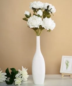 HIER_1130 2 Bushes | 29" White Artificial Long Stem Peony Flower Spray, Silk Peonies Bouquet