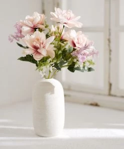 HIER_1140 Artificial Flowers 3 Bushes | 11" Silk Peonies, Artificial Peony Flower Bouquet For Vase, Peony Bush Floral Arrangement - Rose Gold | Blush