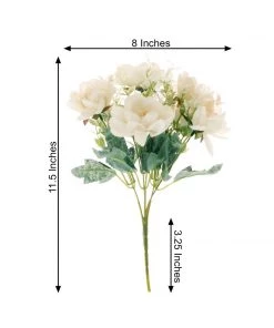 HIER_1140 Artificial Flowers 3 Bushes | 11" Silk Peonies, Artificial Peony Flower Bouquet For Vase, Peony Bush Floral Arrangement - Cream 19 HIER_1140 Artificial Flowers 3 Bushes | 11