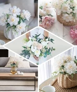 HIER_1140 Artificial Flowers 3 Bushes | 11" Silk Peonies, Artificial Peony Flower Bouquet For Vase, Peony Bush Floral Arrangement - Cream 18 HIER_1140 Artificial Flowers 3 Bushes | 11