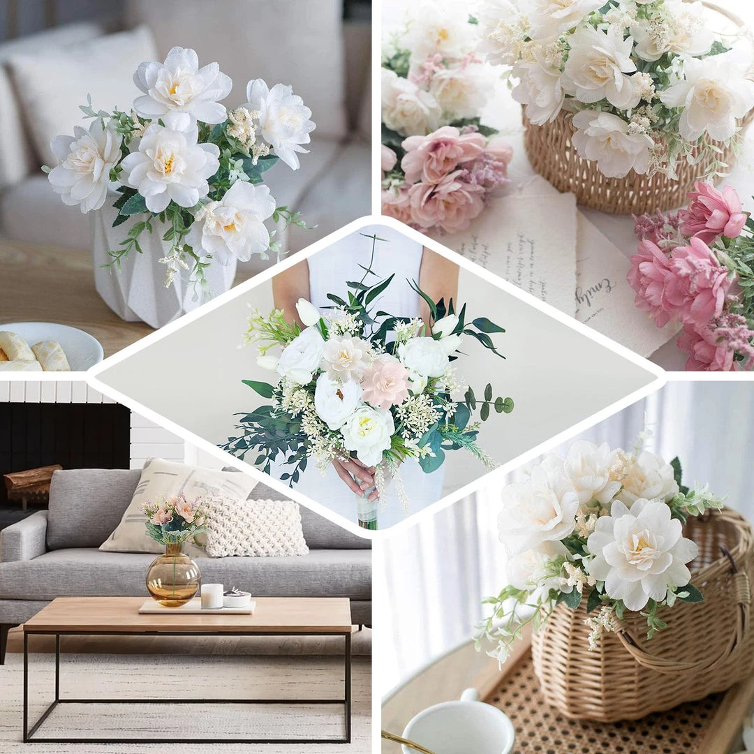 HIER_1140 Artificial Flowers 3 Bushes | 11" Silk Peonies, Artificial Peony Flower Bouquet For Vase, Peony Bush Floral Arrangement - Cream 7 HIER_1140 Artificial Flowers 3 Bushes | 11" Silk Peonies, Artificial Peony Flower Bouquet For Vase, Peony Bush Floral Arrangement - Cream