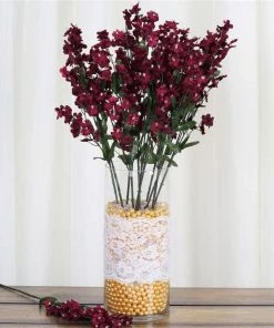 Silkflowersfactory Baby Breath Bushes Baby Breath Bush Artificial Silk Flowers - Burgundy