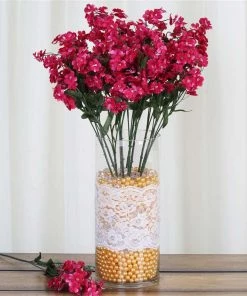 Silkflowersfactory Baby Breath Bush Artificial Silk Flowers - Fuchsia Baby Breath Bushes