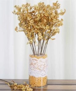 Silkflowersfactory Baby Breath Bush Artificial Silk Flowers - Gold