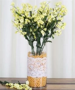 Silkflowersfactory Baby Breath Bush Artificial Silk Flowers - Yellow Baby Breath Bushes