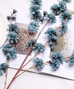 HIER_1150 Artificial Flowers 2 Branches | 42" Dusty Blue Artificial Carnation Flower Spray, Silk Flower Bouquet