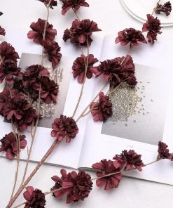 HIER_1150 2 Branches | 42" Burgundy Artificial Carnation Flower Spray, Silk Flower Bouquet