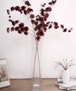 HIER_1150 2 Branches | 42" Burgundy Artificial Carnation Flower Spray, Silk Flower Bouquet 24 HIER_1150 2 Branches | 42