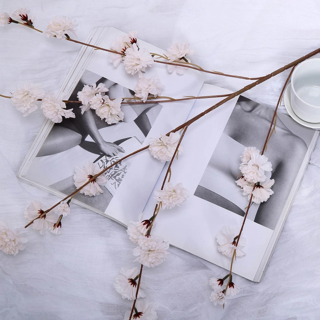 HIER_1150 2 Branches | 42" Ivory Artificial Carnation Flower Spray, Silk Flower Bouquet 10 HIER_1150 2 Branches | 42" Ivory Artificial Carnation Flower Spray, Silk Flower Bouquet