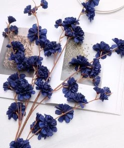 HIER_1160 2 Branches | 42" Navy Blue Artificial Carnation Flower Spray, Silk Flower Bouquet Artificial Flowers
