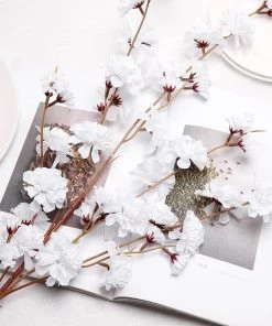 HIER_1150 2 Branches | 42" White Artificial Carnation Flower Spray, Silk Flower Bouquet
