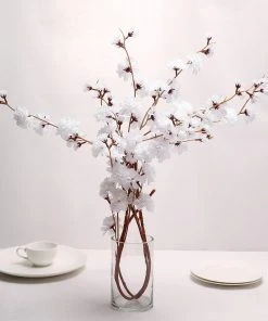 HIER_1150 2 Branches | 42" White Artificial Carnation Flower Spray, Silk Flower Bouquet 23 HIER_1150 2 Branches | 42
