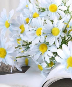 HIER_1150 Artificial Flowers 6 Bushes | 20" Light Blue Artificial Daisy Flower Spray, Silk Flowers Bouquet 25 HIER_1150 Artificial Flowers 6 Bushes | 20