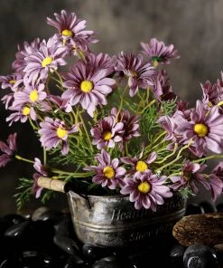 HIER_1150 6 Bushes | 20" Eggplant Artificial Daisy Flower Spray, Silk Flowers Bouquet