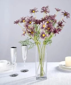 HIER_1150 6 Bushes | 20" Eggplant Artificial Daisy Flower Spray, Silk Flowers Bouquet