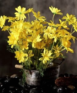 HIER_1150 6 Bushes | 20" Yellow Artificial Daisy Flower Spray, Silk Flowers Bouquet