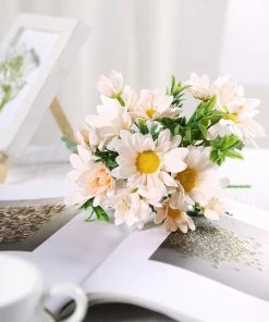 HIER_1150 4 Pack | 11" Blush Artificial Daisy Flower Bushes Silk Flower Bouquet - Rose Gold