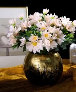 HIER_1150 4 Pack | 11" Blush Artificial Daisy Flower Bushes Silk Flower Bouquet - Rose Gold 21 HIER_1150 4 Pack | 11